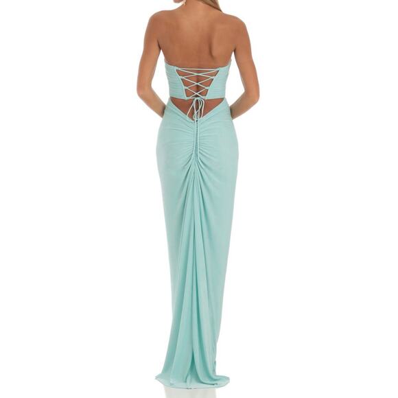 Lucy in the sky Corset Strapless Dress in Mint Blue Maxi formal prom medium - Picture 2 of 7